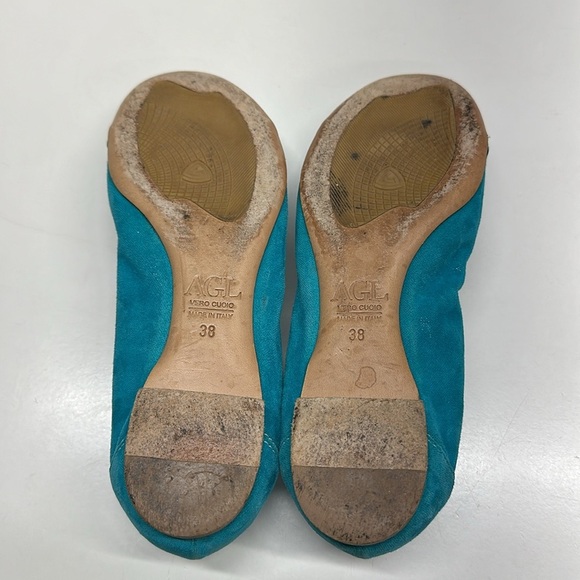AGL Ballet Flats Shoes Cap Top Buckle Suede Leather Aqua Blue Green Size 38 US 8 - Picture 8 of 9